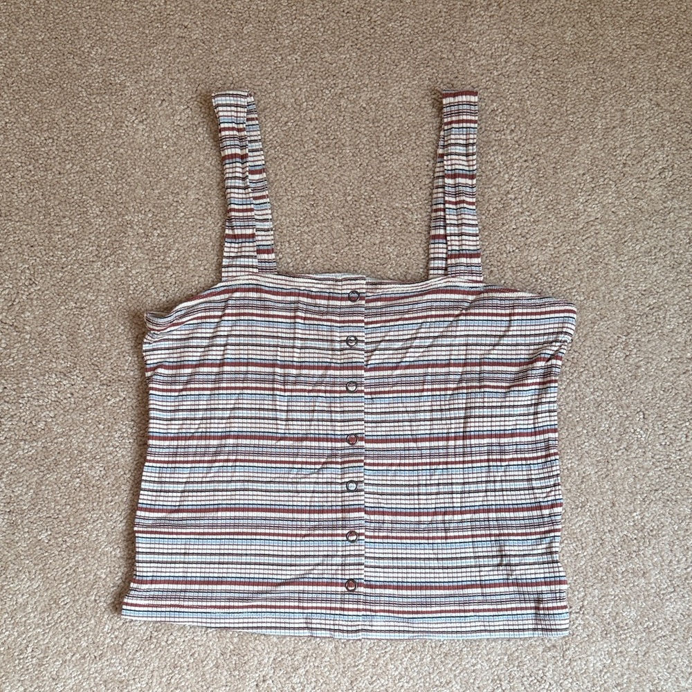American Eagle Outfitters Striped Button-Front Crop Top